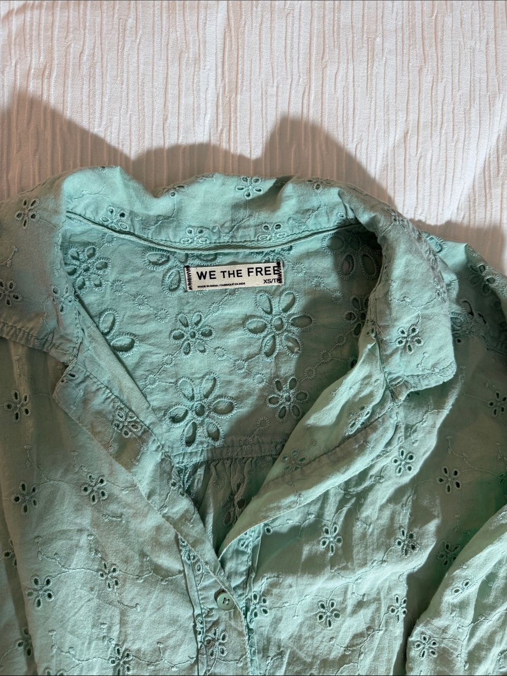 We The Free Mint Eyelet Button-Down Shirt